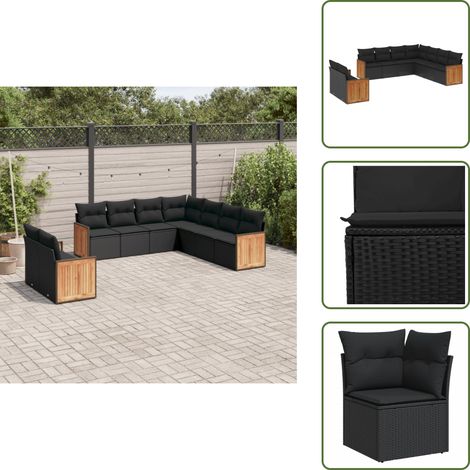 The Living Store 9-tlg. Garten-Sofagarnitur mit Kissen Schwarz Poly Rattan - Gartengestelle - Gartenmöbelset - Lounge Set - Rattan Möbel - Gartenlounge (1/5)