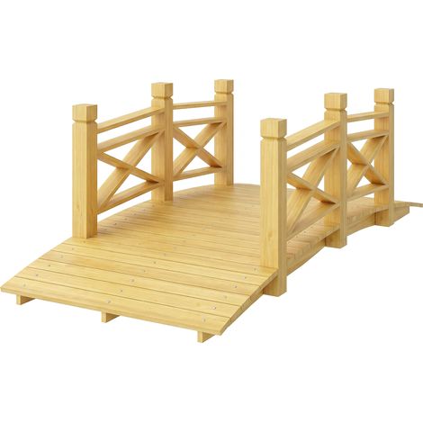 Pont de jardin en bois carbonisé arqué 200kg 174x78x57.5cm naturel