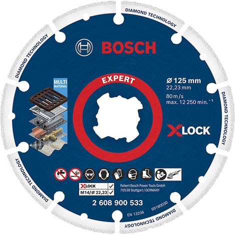 Bosch – Disque à tronçonner pour meuleuse Ø125 mm – Acier avec arête de coupe diamantée – Alésage X-LOCK/M14/22,23 mm – 2608900533