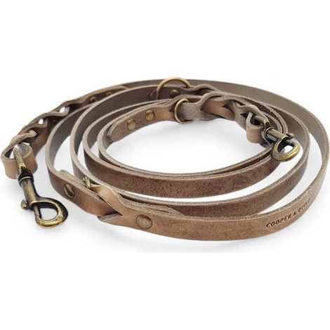 Laisse Réglable pour Chien en Cuir Pleine Fleur Multi-position 220 cm, Coloris Stone - PANGIVO