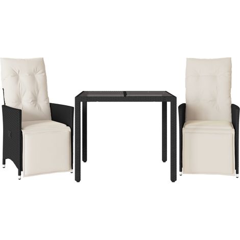 Maison Exclusive - 3-tlg. Bistro-Set mit Kissen Schwarz Poly Ratt (1/5)