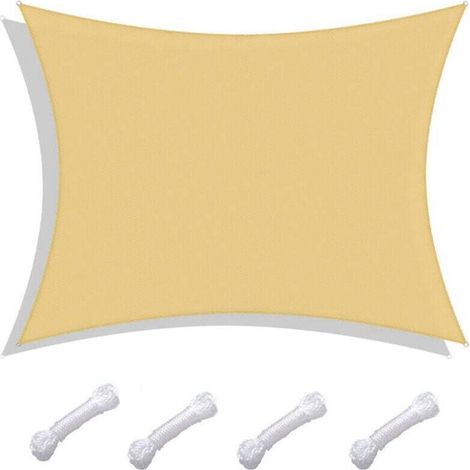 Vela de sombra rectangular, impermeable y resistente a los rayos UV, para patio, jardín o césped, 2 x 3 m, color amarillo arena -Crezuo
