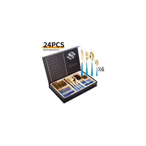 Ménagère 24 pièces en acier inoxydable – pour 6 personnes – acier inoxydable – bleu/or (1/3)