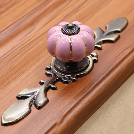Poignée de meuble en céramique en forme de citrouille, bouton pour tiroir et placard, quincaillerie de porte, couleur rose, accessoire de mobilier.