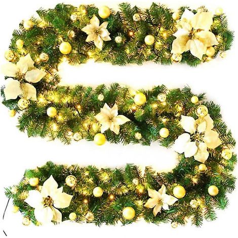Guirlande de Noël, guirlande lumineuse LED pour cheminée, décoration de Noël artificielle de 2,7 m