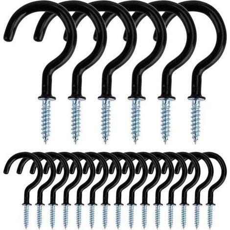 Ganci metallici a vite da soffitto per uso interno ed esterno per appendere tazze, XU, vasi, luci, corde, 20 pezzi (nero)-Crezuo
