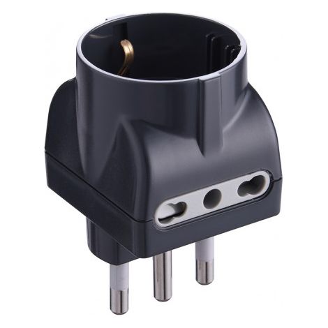 ADAPTADOR TRIPLE SCHUKO/BIVALENTE 2P+T - Enchufe 10/16A 2P+T