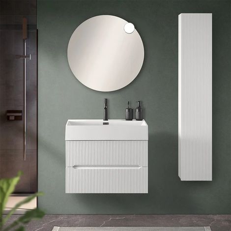 Mobile bagno sospeso cannettato 70 cm bianco opaco con specchio Bali (1/5)