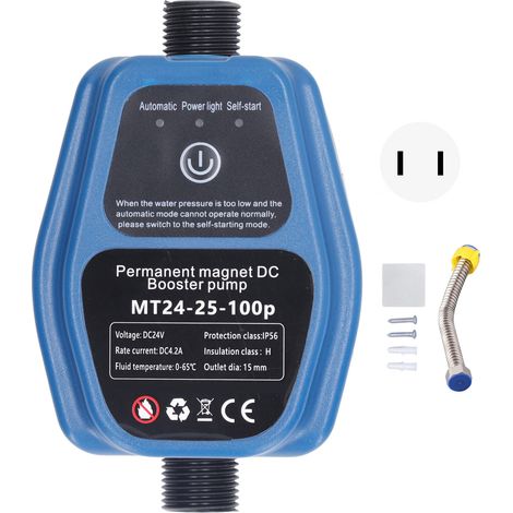 Pompe de surpression d'eau 100W 24V 25L IP56 avec détection intelligente automatique pour douche, alimentation 100-240V, prise US (1/5)
