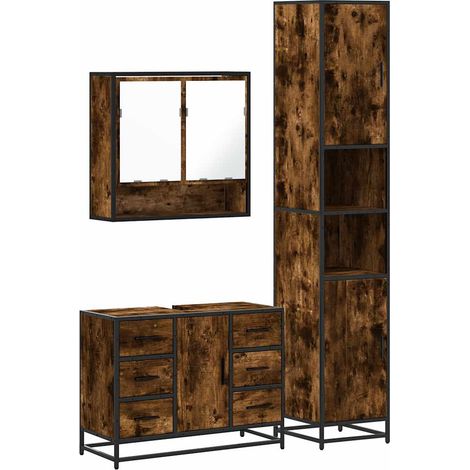 Maison Exclusive - 3-tlg. Badmöbel-Set Räuchereiche Holzwerkstoff