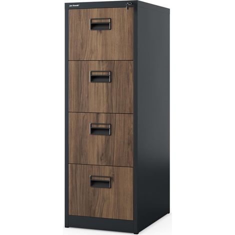 Armoire Classeur pour Dossiers avec 4 Tiroirs Armoire de Bureau Metallique Revêtement en Poudre Tôle d'acier 132 cm x 46 cm x 62 cm Anthracite/Imitation Bois (1/5)