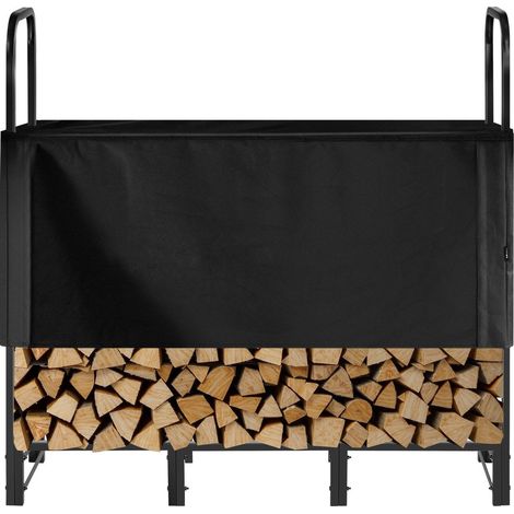 Support à bûches extérieur avec housse imperméable, 1,22m, capacité 400lb, rack métal pour rangement de bois de chauffage (1/5)