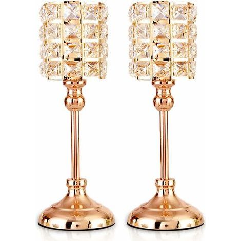 Bougeoirs en Cristal d'or 2 PCS Tea Light Cylindre en métal Chandelier Luxueux 29,5 CM de Hauteur Bougeoir Ornements pour centres de Table de Mariage de Salon de Noël (Moyen) (1/4)