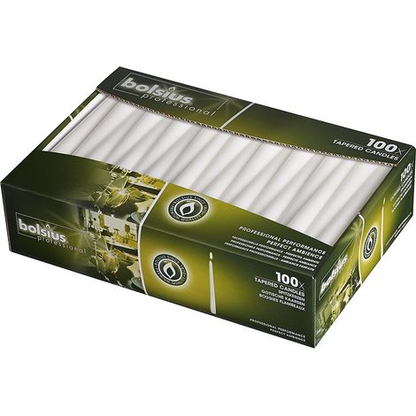 Bougies de table Bolsius Szpica 240/23, 100 pièces, blanches (1/2)