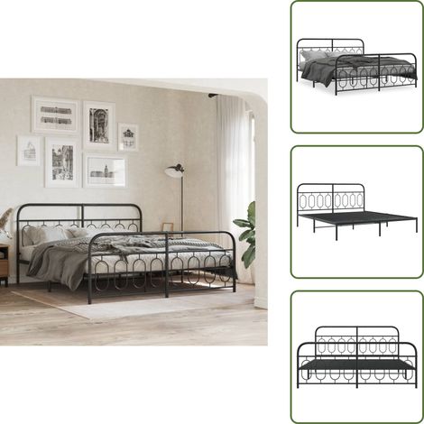 The Living Store Bettgestell mit Kopf- und Fußteil Metall Schwarz 183x213 cm - Metallbettfgestell - Doppelbett - Boxspringrahmen - Stahlbettgestell - Schwarzes Bettgestell (1/5)