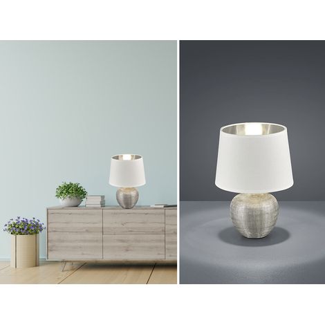 LED Tischleuchte Keramik mit Stoffschirm Weiß innen Silber, Höhe 26cm (1/5)