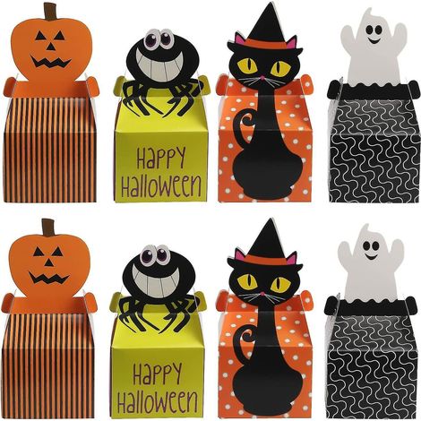 24 boîtes cadeaux d'Halloween, boîtes cadeaux en papier, boîte à bonbons citrouille sorcière, décoration d'Halloween pour biscuits, chocolats et riz. (1/5)
