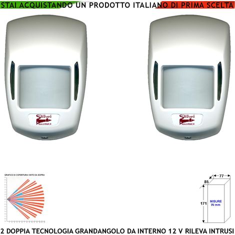 Doppia Tecnologia Grandangolo 2 Sensori Movimento Per Antifurto Portata 15 MT da Interno Rileva Intruso Entro 90 Gradi Alimentazione 12 V Assorbimento 10 mA Infrarosso Lente 18 Fasci Bianco Snodo ABS (1/4)