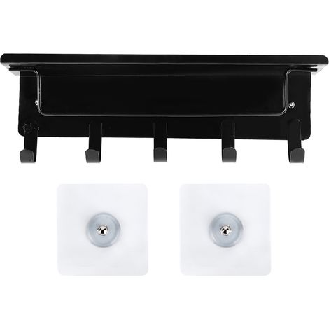 Etagere Murale Salle De Bain - Support Rangement Sans Clou En Abs - Design Double Couche Avec Crochets - Noir - 1 Piece (1/5)
