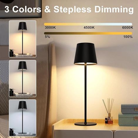Dimmbare LED-Tischleuchte mit Akku, kabellose Touch-Steuerung und USB-C-Anschluss, wiederaufladbare LED-Schreibtischleuchte aus Metall für den Innen- und Außenbereich, Aluminium, Schutzart IP44, 5600 (1/5)