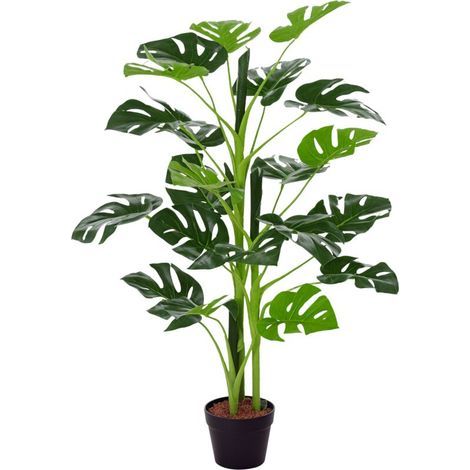 Plante artificielle modèle Monstera avec 21 feuilles en pot ciment, intérieur ou extérieur, dim. Ø16 x 100H cm (1/5)