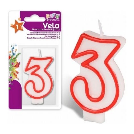 Numero 3 vela de cumpleaños 7 cm Rojo-Blanco