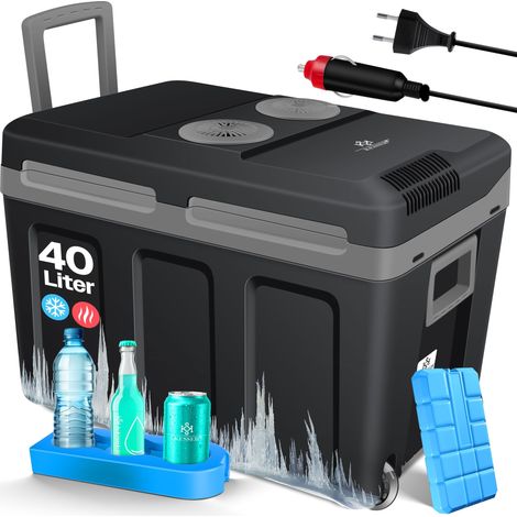 KESSER® 40L cool box con rotelle  per mantenere caldo e raffreddare  cool box termoelettrico  12 volt e 230 volt  mini frigo  termobox per auto 40L / Nero / Grigio