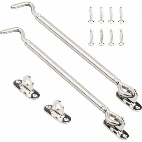 Confezione da 2 ganci per cabina in acciaio inox, chiusura per cancello resistente, chiusura per porta a battente, fissaggio silenzioso per finestra con viti, 205 mm (1/5)