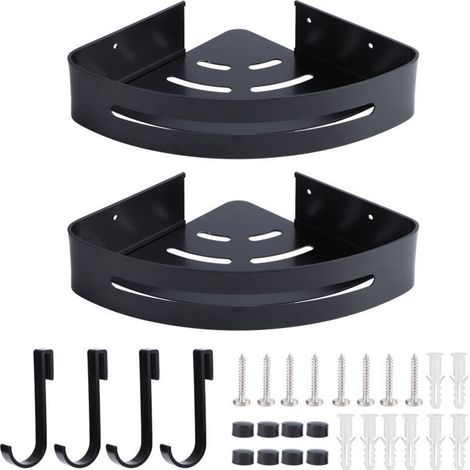 Étagère de rangement murale à Double couche en aluminium, étagère d'angle pour la maison et la salle de bain, noire..DEBUNS
