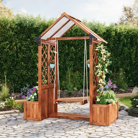 Jardinière en bois avec treillis et balançoire pour plantes (1/5)