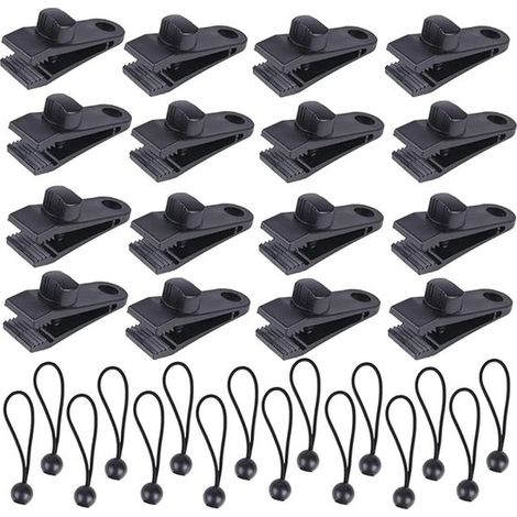 Clips pour bâche, 16 pièces, sangles de tension avec boules, clips de tente de 15 cm, clips pour auvent, clips pour auvent de camping, clips pour bâche, clips pour activités de plein air pour auvents (1/5)