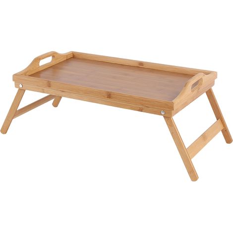 Plateau de lit portable en bambou, idéal pour le petit-déjeuner, un ordinateur portable ou pour servir le thé et autres aliments. Pieds pliables. (1/5)