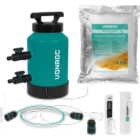 DI-Reinwasserfilter – Deionisationsfilter – Alternative zu Osmosewasser Inkl. 4,5 L Mischbettharz, TDS-Messgerät, Schlauch & Kupplungen