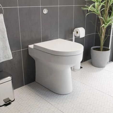 Back to Wall BTW Rimless Toilet Space Saving Bathroom Dual Flush D Shape White (1/5)
