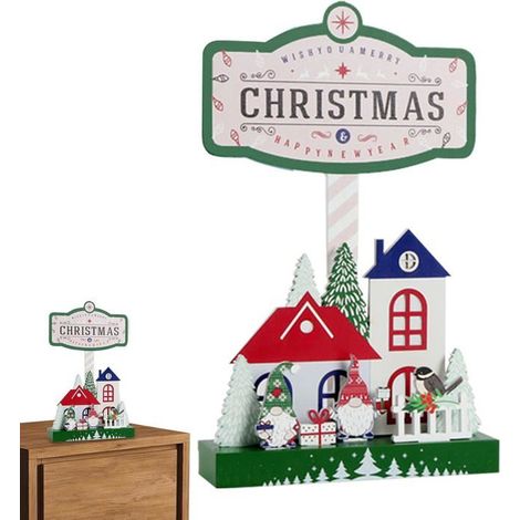 Weihnachtlicher Holztischaufsatz, 29 x 17,5 x 5 cm, Innendekoration für Büro, Kaminsims oder Esstisch, grün
