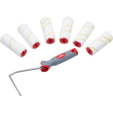Lot de 7 articles, 6 mini-rouleaux microfibre 100 mm, métal (1/5)