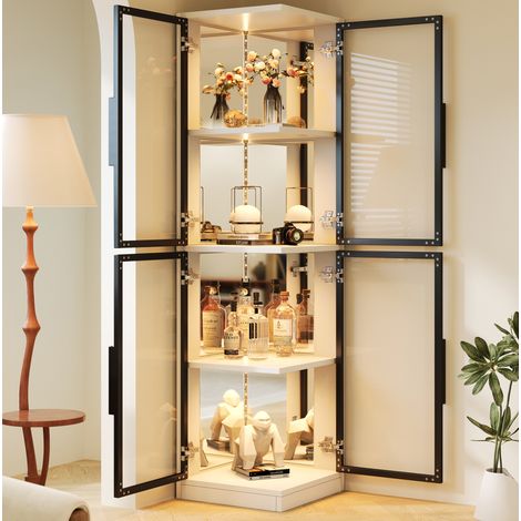Vetrina in vetro 44x42x164 cm, esposizione su due lati, LED multicolore, vetro e pannello truciolare bianco (1/5)
