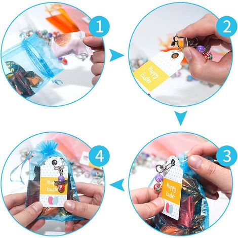 Lot de 24 porte-clés anges, étiquettes « Joyeuses Pâques », sachet en organza pour la décoration de Pâques (1/4)