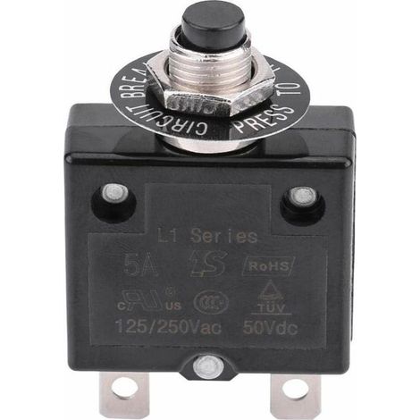 Disjoncteur 15A Interrupteur thermique de réinitialisation en option, 125-250V AC 50V DC Disjoncteur à bouton-poussoir de protection contre les surcharges de courant (1/5)