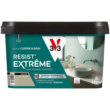 Peinture multi-supports Cuisine & Bain Resist'Extrême® V33 Vert de gris satin 2L