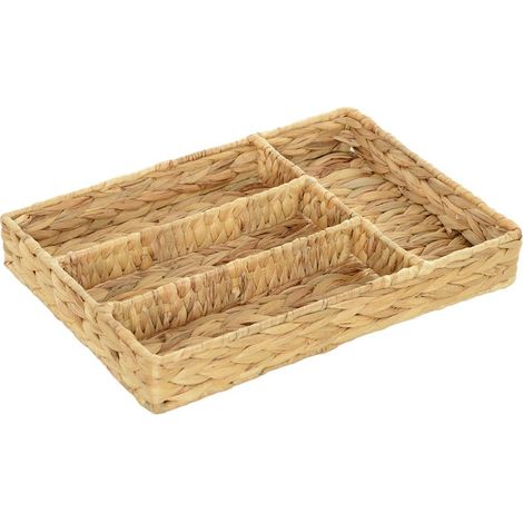 Panier de rangement tressé en jacinthe d'eau avec 4 compartiments, pour salle de bain, chambre à coucher, naturel (1/5)