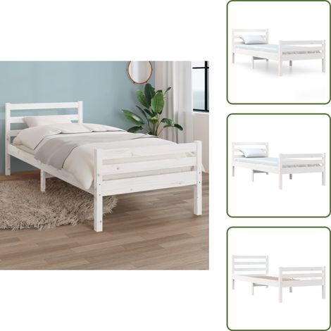 Massivholzbett Weiß 100x200 cm - Holzbett - Massivholzbette - Kiefernbett - Singlebett - Weißes Bett (1/5)