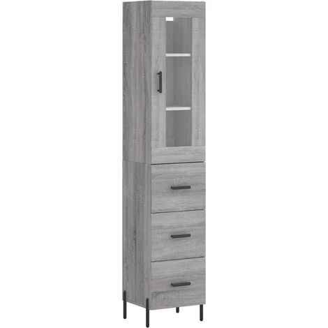Buffet bahut commode armoire meuble de rangement organisateur cuisine salle de séjour salon haut sonoma 34,5 x 34 x 180 cm bois d'ingénierie gris