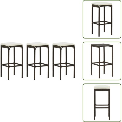 Tabourets de bar avec coussins lot de 3 marron résine tressée - Tabouret De Bar - Tabourets De Bar - Chaise De Bar - Chaises De Bar - Mobilier De Cuisine