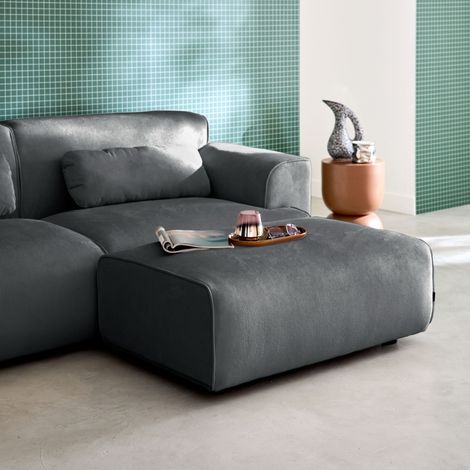 Pouf. module pour canapé. repose-pieds pour canapé 3 places en velours côtelé gris foncé. L 102 x P 70 x H 41cm - Wallas (1/5)