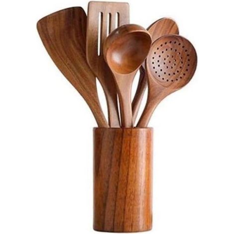 Cuillère En Bois - Ensemble Ustensiles Cuisine Acacia - Pour Cuisinières Et Cuisiniers - 6 Pièces (1/4)