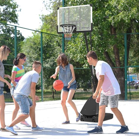 Canasta de Baloncesto para Exterior Ajustable de 150-305 cm con Ruedas Base Rellenable y Sistema de Retorno Negro