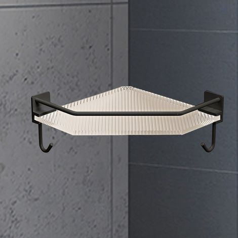 Étagère d'angle pour douche, organisateur de salle de bain, douche, acrylique, sans perçage, grande capacité pour salle de bain, dortoir, cuisine, triangulaire, noire, simple couche, avec crochet (1/5)