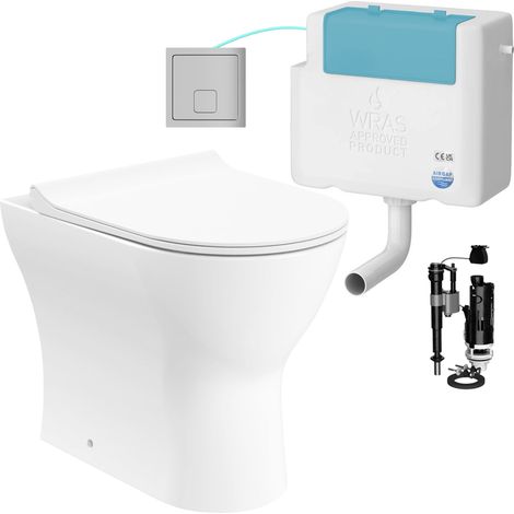Gloss White Rimless Back to Wall Toilet and Concealed Cistern Set - Side Entry (1/4)