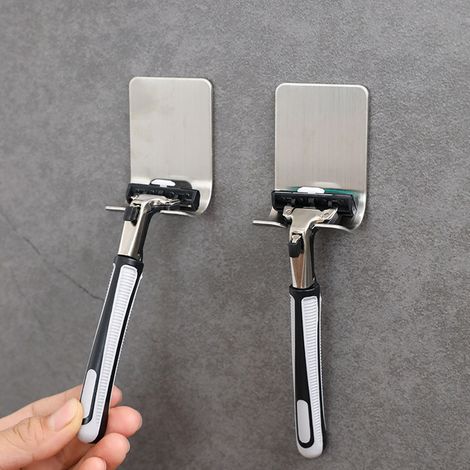 Lot de 4 - Porte-Rasoir De Salle De Bain Crochets De Douche Étanche Multifonction Brosse À Dents Muraux En Acier Inoxydable Argent (1/5)